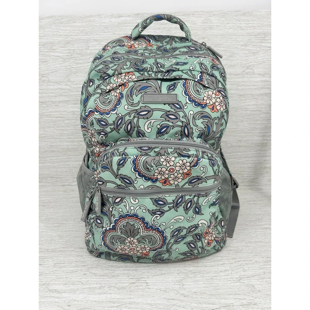 Vera Bradley Campus Backpack Nomadic Floral Mint Blue Gray School Travel Bag